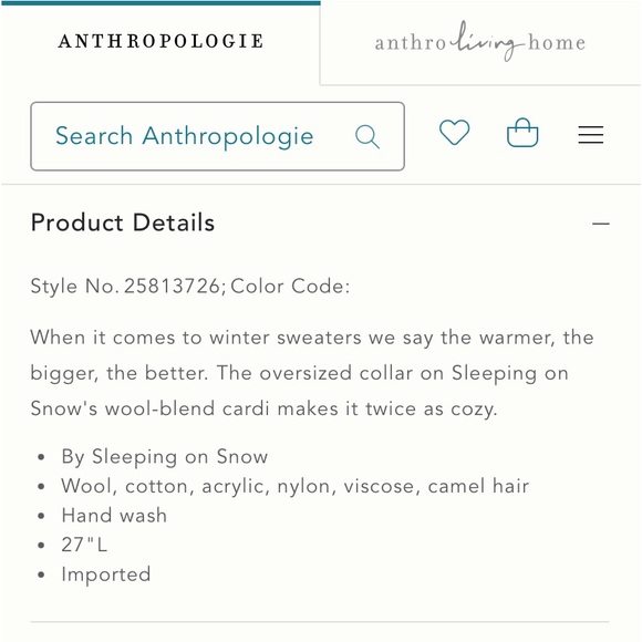 Anthro Sleeping on Snow Wool Blend Cable Knit Cowl Neck Cardigan Cardi Sweater - Picture 11 of 15